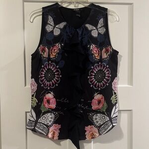 Desigual Sleeveless Ruffle Blouse S